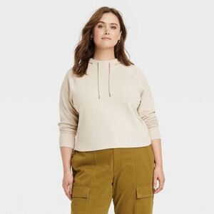 Universal Thread Cropped Casual Khaki Crewneck Hoodie Sweatshirt | Size XXL